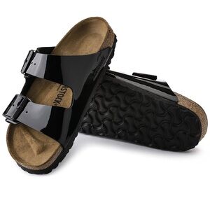 Birkenstock Black Patent Arizona two strap Sandals - soft footbed - 39 (8)